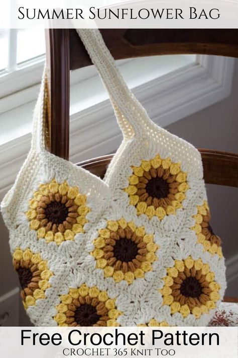 Sac Granny Square, Sunflower Bag, Tote Crochet, Crochet Free Patterns, Crochet Unique, Free Crochet Bag, Crochet Bag Pattern Free, Bag Pattern Free, Crochet Market Bag