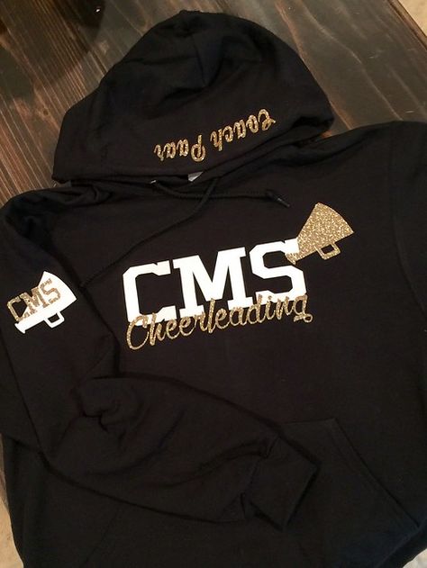 Cheer Ideas Gift, Cheer Hoodies Design Cheerleading, Cheer Apparel Ideas, Cheer Coach Outfit, Cheer Decals, Cheer Hoodies, Cheer Fundraiser Ideas, Cute Cheer Shirts, Cheer Team Shirts