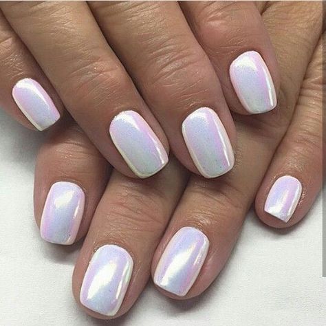 White Pigment Nails, White Dip With Chrome, Unicorn White Nails, White Hologram Nails, White Nails With Unicorn Chrome, Irradecent Nails White, Chrome Unicorn Nails, White Irredescent Nails, White Unicorn Nails