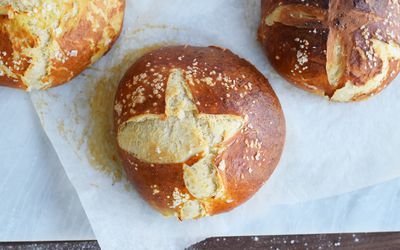 German Bread & Pastry Recipes Pretzel Bread Bowl Recipe, Bread Bowls Recipe, The Spruce Eats, Auntie Annes Pretzels, Bread Bowl Recipe, Pretzel Bread, German Bread, Baking Soda Bath, Homemade Pretzels