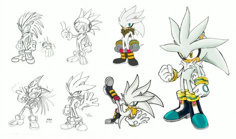 Silver and all his early concept art - from Sonic Channel. Sonic Animation, Silver Sonic, Sonic Collection, Sonic Friends, Draw Sonic, Animal Features, How To Draw Sonic, Art Through The Ages, Sonic Mania