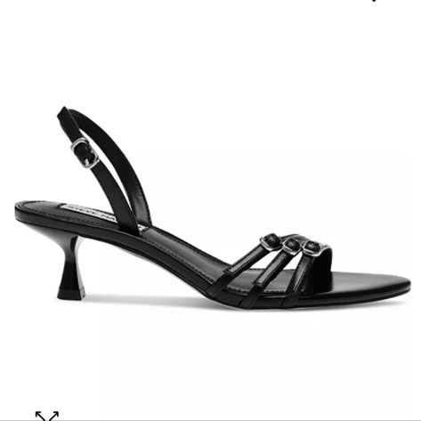 Features Slender Adjustable Straps, Tidy Buckles, 2-1/2" Kitten Heel, Open Toe, Slip On, Buckled Slingback Strap, Hardware At Straps, Leather Upper, Leather Lining; Manmade Sole Kitten Heel, Steve Madden, Open Toe, Kitten Heels, Adjustable Straps, Leather Upper, Slip On, Size 7, Buckle