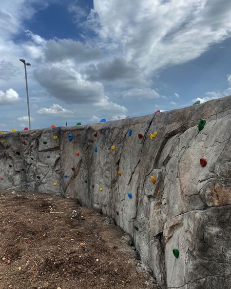 Rock panels provided by Ricorock to create climbing wall/retaining wall Pool Waterfalls, Outdoor Rock Climbing, Swimming Pool Waterfall, Rock Panel, Artificial Rocks, Wall Climbing, Faux Rock, Rock Waterfall, Custom Swimming Pool