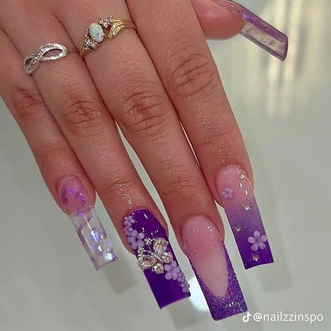 Acrylic Nail Designs Classy, Disney Acrylic Nails, Quinceanera Nails, Purple Glitter Nails, Purple Acrylic Nails, Punk Nails, Purple Nail, Cute Acrylic Nail Designs, Simple Acrylic Nails