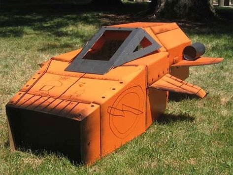 Cardboard Space Ship Cardboard Rocketship, Cardboard Spaceship, Cardboard Rocket, Diy Cardboard Toys, Cardboard Play, Cardboard Fireplace, Cardboard Creations, Fireplace Furniture, Star Wars Spaceships