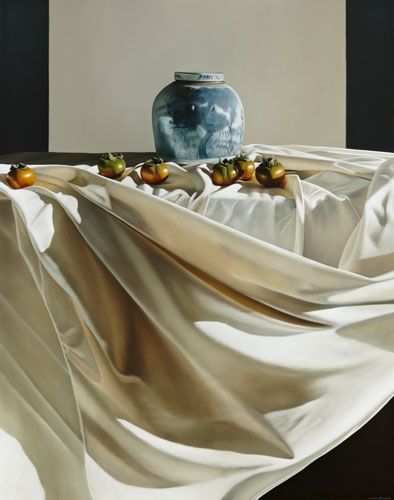 © Julie Davidson 2013Still Life with Chinese Bowl and PersimmonsOil on linen152 x 137 cm$8800 | Available Still Life With Drapery, Cloth Still Life, Drawing Drapery, Drapery Drawing, Chinese Bowl, Still Life 2, Still Life Artists, Hyper Realistic Paintings, Motifs Textiles