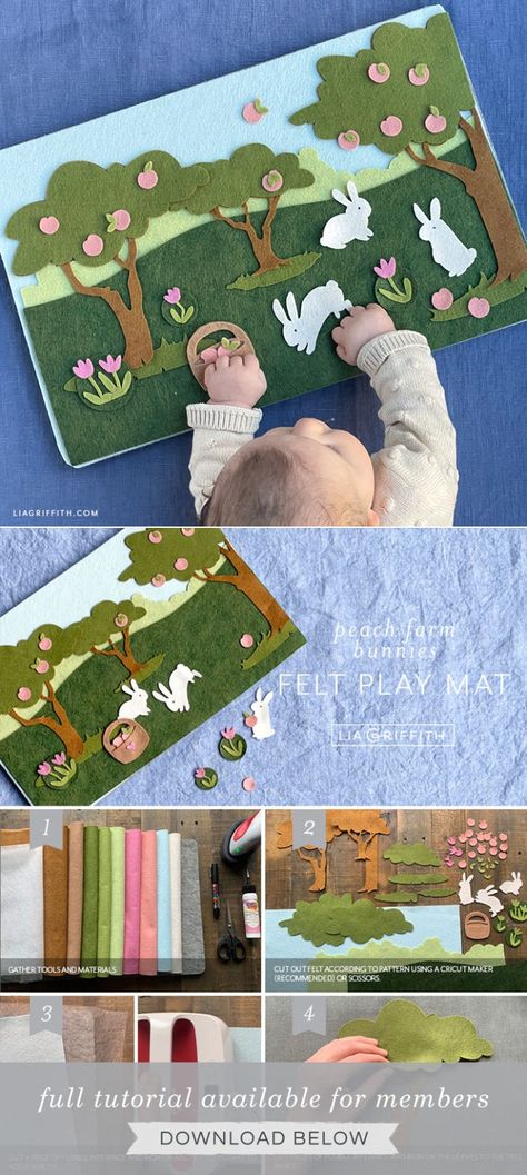 Peach Farm Bunnies Felt Play Mat for Kids DIY Tutorial - Lia Griffith - created via https://pinthemall.net Felt Play Mat Diy Ideas, Felt Games Diy, Felt Play Mat Diy, Farm Bunnies, Farm Play Mat, Play Mats For Kids, Play Mat Diy, Peach Farm, Travel Play Mat