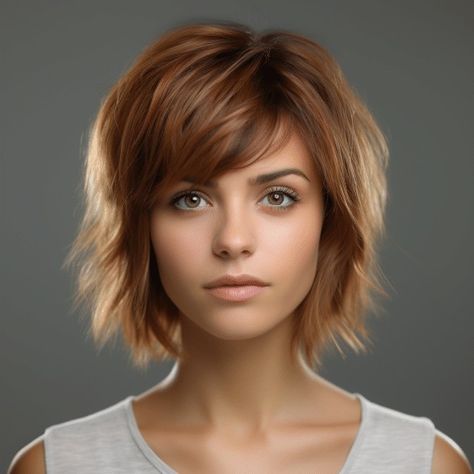 Short Shag Haircut With Curtain Bangs, Short Shaggy Bob Choppy Layers Shag Hairstyles Medium Lengths, Short Layered Balayage Hair, Shag Hairstyles Short Over 50, Womens Shag Haircut Medium, Short Shag Hairstyles With Bangs, Wavy Shaggy Bob, Shaggy Chin Length Hair, Short Shag Haircuts For Thick Hair