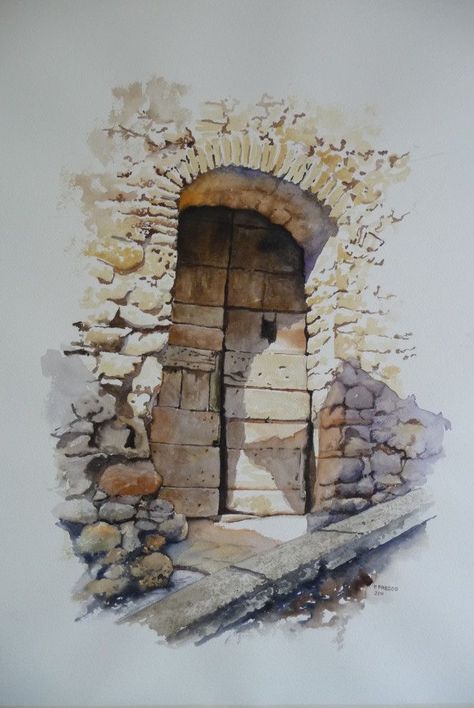 Cement Work, Painting Walls, Watercolor Architecture, 수채화 그림, Urban Sketching, Watercolor Sketch, Watercolor Inspiration, Watercolor Techniques, Stone Wall