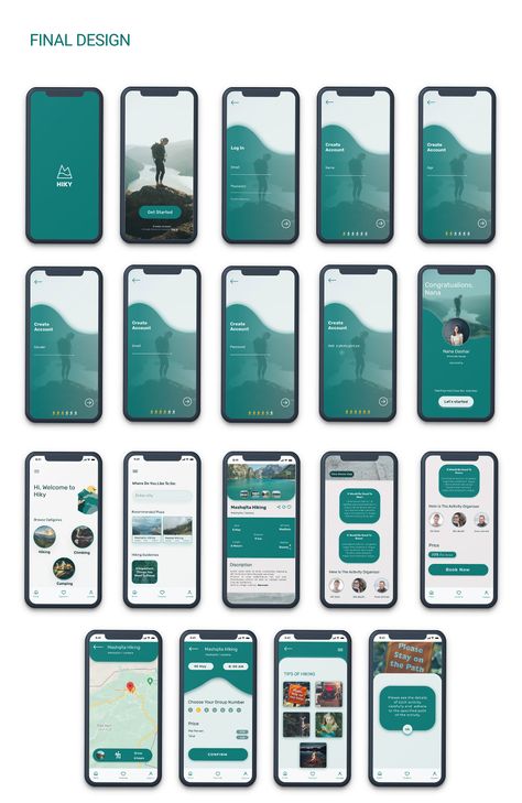 Hiking App Design, App Design Ideas Inspiration, Mobile Layout Design, Mobile Interface Design, Apps Design Layout, Application Design Ideas, Travel Apps Design, Travel Ui Design, Figma App Design