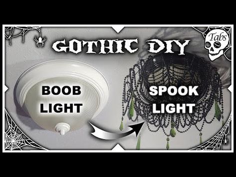 Gothic Light Fixtures Diy, Diy Gothic Boho Decor, Gothic Chandelier Diy, Goth Light Fixture, Gothic Home Decor On A Budget, Gothic Lampshade Diy, Dollar Tree Goth Decor Diy, Diy Goth Lamp Shade, Diy Goth Chandelier