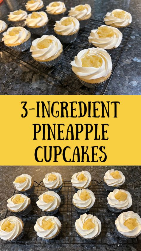 If you love a light pineapple cupcake but you’re in a hurry to make it, have I got a treat for you! This simple recipe has only three ingredients and comes together in literally minutes! Pineapple Right Side Up Cupcakes, Pineapple Filling For Cupcakes, Easy Pineapple Cupcakes, Pineapple Cupcakes Recipes, Pinapple Cupcakes, Pound Cake Cupcakes, Pineapple Cupcake, Easy Bakes, Cake Mix Doctor