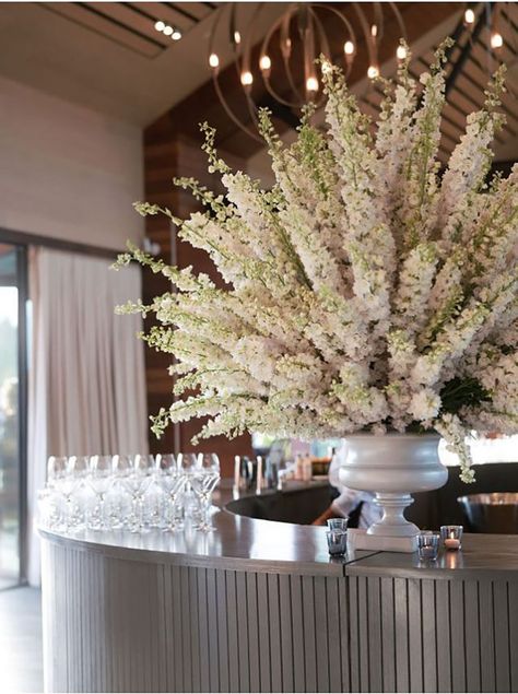 Napa | California — Laurie Arons Special Events White Delphinium Arrangement, Napa California, Large Floral Arrangements, Bar Inspiration, Large Scale Floral, Black Tie Wedding, Indoor Wedding, Wedding Bar, Delphinium