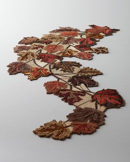 Kim Seybert "Blowing Leaves" Table Runner - nice for fall table scape Table Crochet, Leaves Table Runner, Kim Seybert, Astuces Diy, Penny Rug, Fibre And Fabric, Table Scape, Fall Quilts, Table Runner And Placemats