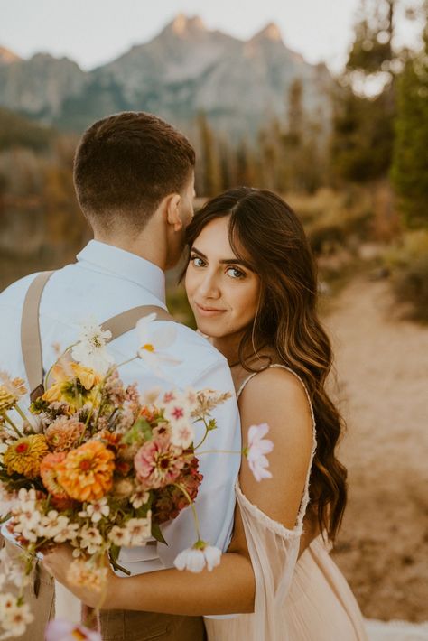 Stanley Lake Elopement — Idaho Wedding Photographer Idaho Elopement, Boho Couple, Stanley Idaho, Save The Date Pictures, Lake Elopement, Floral Bouquets Wedding, Gender Reveal Photos, Bohemian Wedding Dress Lace, Idaho Wedding