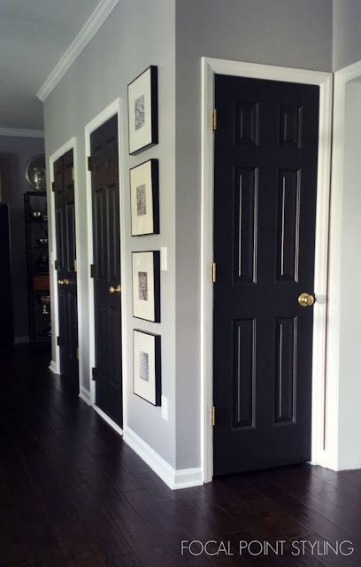 Front Door With Black Hardware, Paint Interior Doors, How To Paint Interior Doors, Paint Doors Black, Interior Doors Black, Painting Interior Doors Black, Interior Door Colors, White Front Door, Painted Interior Doors