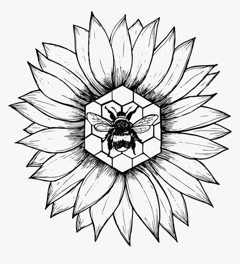 Honeycomb Drawing, Honeycombs Drawings, Sunflower And Bee, Bee Coloring Pages, Bee Drawing, Sunflower Drawing, Sunflower Tattoos, Bee Tattoo, Wood Burning Patterns