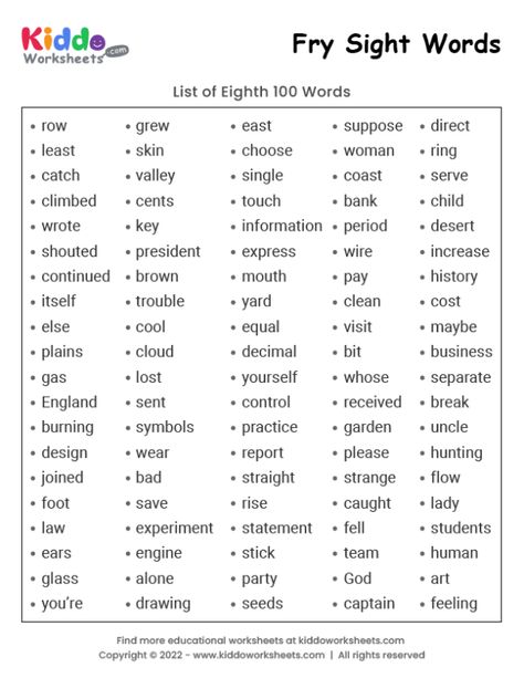 Free Printable Fry Sight Words List 8 Worksheet - kiddoworksheets Fry Words List, Fry Words, Fry Sight Words, Cursive Handwriting Practice, Words List, Sight Words Printables, Sight Words List, Spelling Worksheets, Alphabet Practice