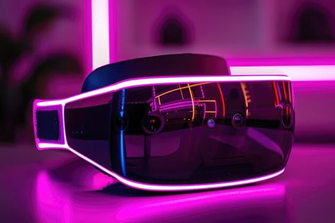 Photo futuristic vr headset in purple an... | Premium Photo #Freepik #photo Pink Neon Lights, Vr Headset, Pink Neon, Neon Lighting, Premium Photo, Neon Pink, Headset, High Quality Images, Smartphone