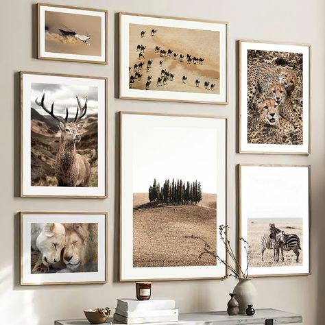 Wall Art Canvas Painting Wild Grassland Deer Lion Camel Zebra Nordic Posters And Prints Wall Pictures For Living Room Decoration Framed Animal Prints, Wildlife Wall Decor, Wildlife Inspired Decor, Safari Gallery Wall, Safari Living Room Ideas, Safari Decor Living Room, Gallery Wall Colors, Staircase Gallery, Africa House