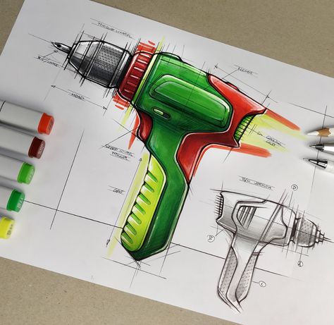 Design Sketches & Illustrations 2019 (Part 2) on Behance Reflection Drawing, Copic Drawings, Structural Drawing, Sketching Tools, Cmf Design, Drill Machine, Sketching Techniques, Industrial Design Sketch, Sketch Inspiration