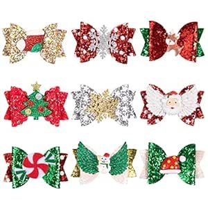 Whaline 9Pcs Sequined Christmas Bow Clips Glitter Red Green Gold Silver Hair Pins Snowflake Santa Xmas Tree Reindeer Holiday Barrettes Hair Accessories for Girls Women Toddlers Birthday Gift Silver Hair Pins, Thanksgiving Hair Bows, Holiday Hair Accessories, Toddler Birthday Gifts, Silver Hair Pin, Christmas Hair Accessories, Hair Accessories For Girls, Party Hair Accessories, Beautiful Hair Accessories