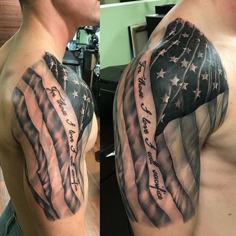 American Flag Shoulder Tattoo, Flag Shoulder Tattoo, American Flag Sleeve Tattoo, Ripped Skin Tattoo, Firefighter Tattoo, Flag Tattoos, Blade Tattoo, Patriotic Tattoos, Shoulder Blade Tattoo