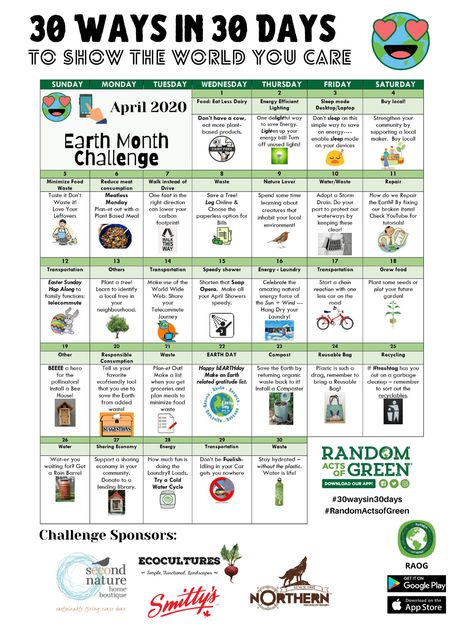 Join our April challenge inspired by Earth Day: "30 Ways in 30 Days" to show the World you Care - Random Acts of Green® Earth Day Community Service Ideas, World Environment Day 2024, Earth Emoji, Sustainability Infographic, Campus Ministry, Community Service Ideas, Earth Week, Social Media Challenges, April Challenge