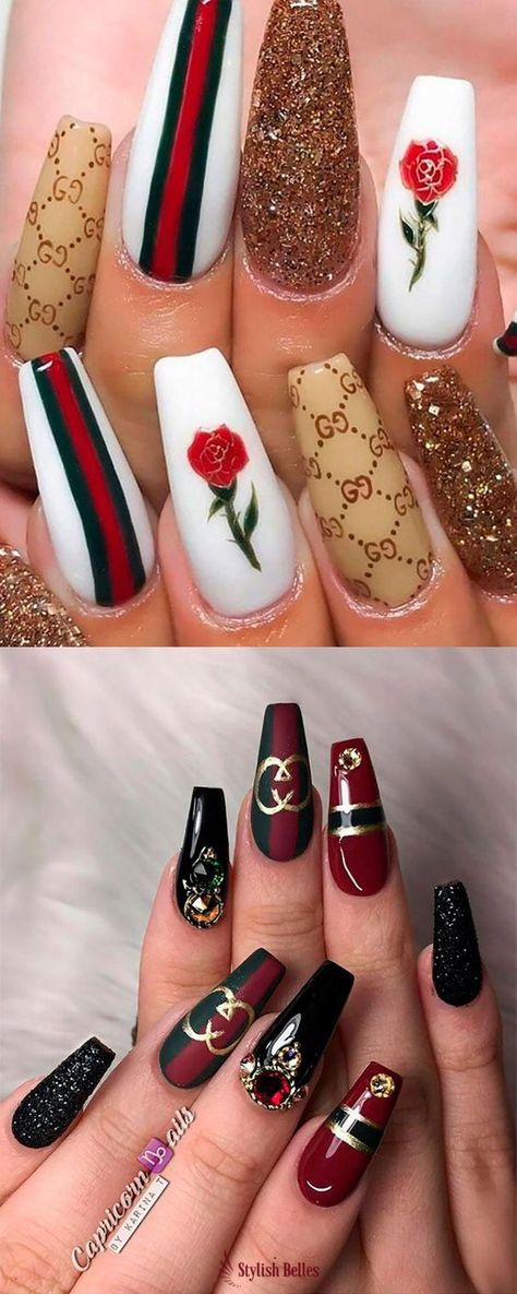 Polygel Design, Nails Gucci, Shiny Nails Designs, Nails Shellac, Gucci Nails, Korean Nail, Unghie Nail Art, Colorful Nail, Chrome Nail