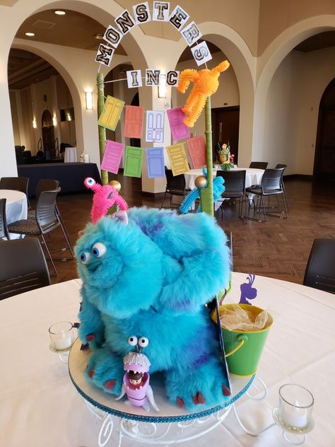 Disney Characters Centerpieces, Monster Inc Table, Disney Party Centerpieces, Monster Inc Centerpieces, Monsters Inc Centerpieces, Disney Centerpieces, Monsters Inc Baby Shower, Baby Shower Center, Monsters Inc Baby