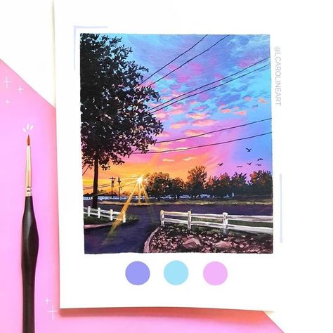 Brush Pen Art Drawing, Drawing Scenery, Brush Pen Art, Sky Art Painting, Watercolor Art Paintings, Beautiful Art Paintings, Oil Pastel Art, Gouache Art, Canvas Painting Designs