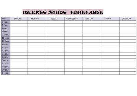 Weekly study timetable to be more productive and manage time Weekly Study Timetable, Study Timetable, Manage Time, Sunday Monday Tuesday, Sunday Monday, 10 Pm, Be More Productive, Monday Tuesday Wednesday, Thursday Friday