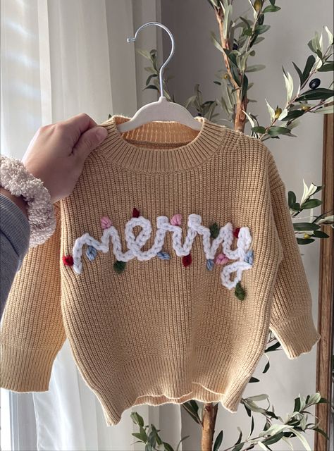 Embroidering Letters, Ugly Sweater Party Ideas, Embroidery Sweater Diy, Sweater Party Ideas, Embroidered Ideas, Bowl Bathroom Sink, Hand Embroidered Sweater, Hand Embroidery Letters, Diy Christmas Sweater