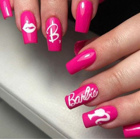 Nail Designs Hot Pink, Barbie Pink Nails, Disney Acrylic Nails, Usa Nails, Pink Nail Colors, Pink Glitter Nails, Pink Manicure, Gel Nails Diy, Nails Now