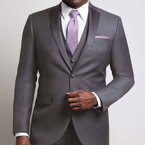 LUXE Faille - $139.95 Red And Purple Wedding, Purple Wedding Ideas, Grey Tuxedo, Dark Gray Suit, Wedding Tux, Mens Wedding Attire, Groom Wedding Attire, Purple Suits, Storm Grey