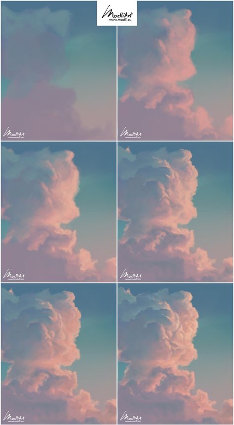 Painting Clouds Digital, Cloud Painting Reference, Digital Clouds Tutorial, How To Paint Clouds Digital Art, Cloud Paint Tutorial, Sky Painting Step By Step, Digital Cloud Art, Cloud Drawing Digital, Sky Painting Reference