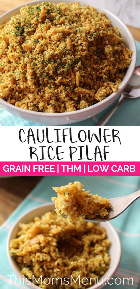 This Keto Friendly Rice Pilaf is about to become your new go-to side dish! It has an amazing flavor and great texture. #thismomsmenu #cauliflowerrice #ketosidedish #lowcarbrecipes #ketorecipes #hemphearts #glutenfreerecipes Cauliflower Rice Pilaf, Easy Rice Pilaf, Rice Pilaf Recipe, Pilaf Recipes, Keto Diet Snacks, Low Carb Side Dishes, Rice Pilaf, Paleo Lunch, Keto Side Dishes