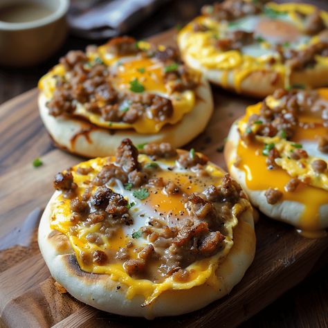 Nice Breakfast Ideas, English Muffin Breakfast Pizza, Unique Breakfast Ideas, Creative Breakfast Ideas, English Cafe, English Muffin Breakfast, Muffin Breakfast, Lake Weekend, Fun Meals