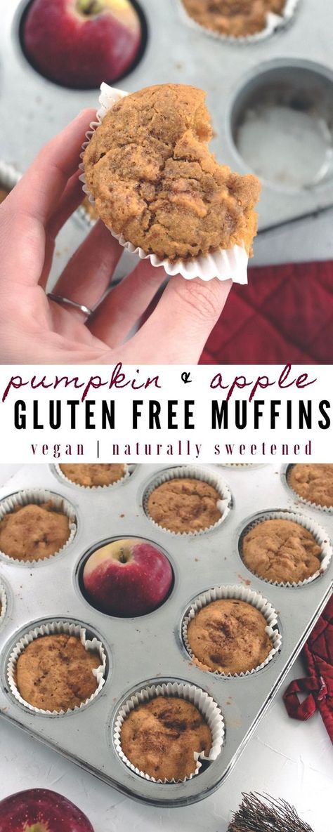 These gluten free pumpkin apple muffins are vegan, naturally sweetened, & take less than 35 minutes to make. Makes for a great breakfast, snack, or dessert! #pumpkinmuffins #glutenfree #vegan Muffins With Apple Pie Filling, Muffin Ideas, Gluten Free Apple Recipes, Pumpkin Apple Muffins, Apple Muffins Healthy, Host Party, Gluten Free Pumpkin Muffins, Apple Muffin Recipes, Almond Flour Muffins