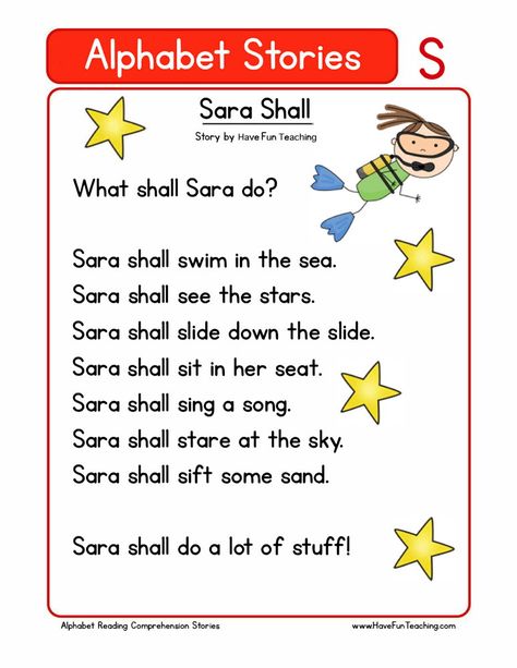 Letter S Songs For Preschool, Phonics Stories For Kids, Phonics Letter S Activities, Letter S Sound Activities, Alphabet Stories Letters, Phonics Readers, Alphabet Worksheets Kindergarten, Alphabet Songs, Have Fun Teaching