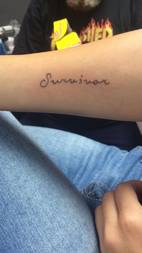 Small survivor tattoo | Survivor tattoo, Matching bff tattoos, Matching  friend tattoos The Word Survivor Tattoo, Orphan Tattoo Ideas, I Am A Survivor Tattoo, Tattoos About Survival, Tattoo Ideas For Surviving, Attempted Survivor Tattoo, Tattoos About Surviving, Dv Tattoo Ideas, Surviving Tattoos