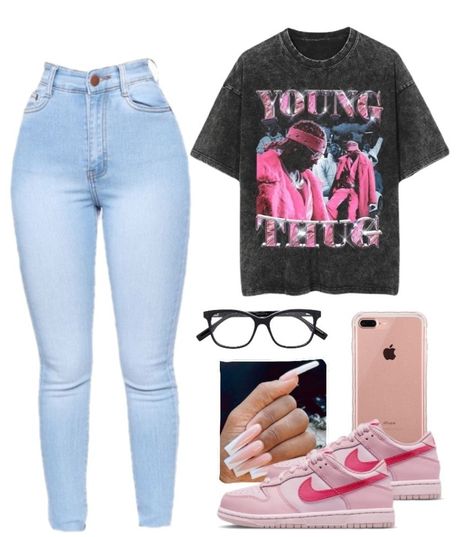 Blue Jean Pants Outfits, Outfit Ideas For 7th Graders, Triple Pink Dunks Outfits, Dunk Outfits, Teen Swag Outfits, Cute Nike Outfits, Fasion Outfits, Cute Lazy Day Outfits, Swag Outfits For Girls