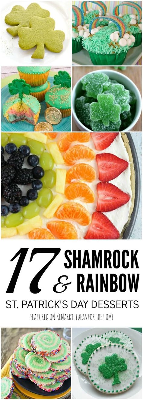 What fun shamrock and rainbow ideas for St. Patrick's Day desserts! These would be great treats to make for a party, potluck or just a special green snack for the kids. St Patrick's Day Desserts, St Patrick's Day Appetizers, St Patrick's Day Dessert, Rainbow Shamrock, Rainbow Ideas, St Patricks Day Drinks, Green Snacks, Rainbow Treats, Green Desserts