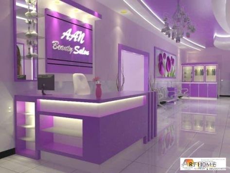 Purple Salon Interior Design, Purple Nail Room, Purple Nail Salon, Purple Salon, Beauty Bar Ideas, Beauty Shop Decor, Beauty Room Salon, Spa Room Decor, Bakery Design Interior