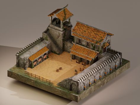 ArtStation - Archer Barracks, FATIH ORHAN Minecraft Medieval Barracks, Barracks Minecraft, Fantasy Barracks, Minecraft Barracks, Medieval Barracks, Medieval Workshop, Ark Builds, Stylized House, Minecraft Medieval House