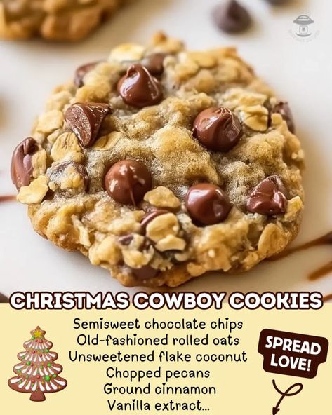 Baking Tools And Equipment, Holiday Baking Ideas, Cowboy Cookies Recipe, Christmas Baking Easy, Cowboy Cookie Recipe, Christmas Cowboy, Easy Family Recipes, Classic Cookies Recipes, Cowboy Cookies