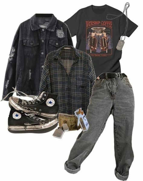 Early 90s Grunge Fashion, Garage Punk Fashion, Outfit Ideas Grunge Masc, Indie Rock Fashion Men, Masculine Outfits Grunge, Twink Outfit Idea, 90s Grunge Clothes Aesthetic, Transmasc Aesthetic Outfit, Grunge Outfit 90s