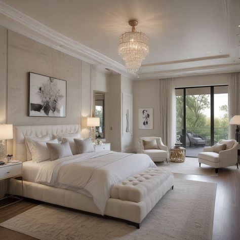 Big Aesthetic Bedroom Mansion, Big Long Bedroom Ideas, White Theme Bedroom Ideas, Big Teen Bedroom, Mansion Bedroom Aesthetic, Theme Bedroom Ideas, House Interior Design Bedroom, Decorating Ideas Bedroom, Farmhouse Decorating Ideas