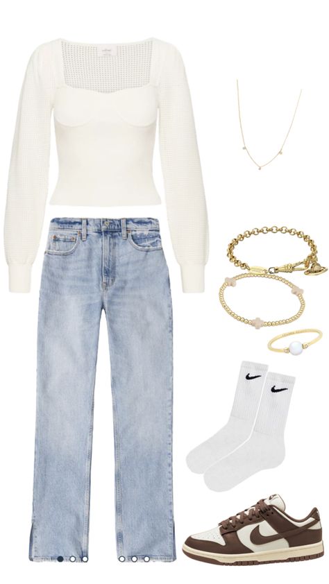 #outfitinspo #cute #dinnerfit #white #aritzia #asesthetic Blue Top Outfit, Aritzia Outfit, Everyday School Outfits, White Jeans Outfit, Cozy Fall Outfits, Trendy Outfits For Teens, Casual School Outfits, Cute Outfits For School, Stockholm Fashion