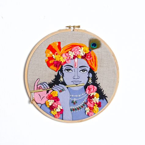 Excited to share the latest addition to my #etsy shop: KRISHNA, charming Indian God, Embroidery Hoop, linen with bright colors, Indian, Ethnic, wall art https://etsy.me/2SkgsgN #housewares #homedecor #housewarming #laundry #framed #quilting #bohemianeclectic #wallart # Embroidery Hoop Painting, Indian Wedding Embroidery Hoop Pattern, Embroidery Hoop Art Diy Free Pattern, Krishna Embroidery Designs, God Embroidery Designs, Indian Embroidery Patterns, Krishna Embroidery, Framed Embroidery Wall Art, Canvas Embroidery Art